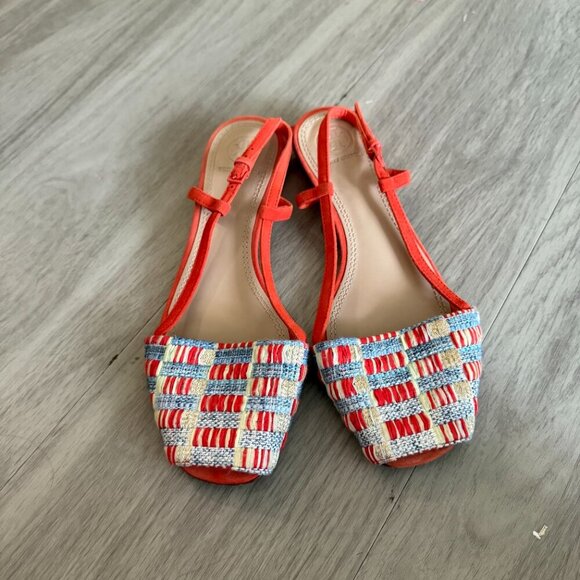 Tory Burch Pietra Tweed Swingback Sandals Size 8 Color Orange - Picture 4 of 6